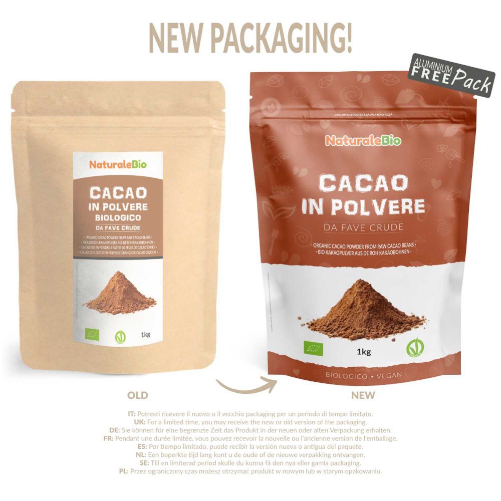Cacao in polvere biologico 1kg new pack 2021