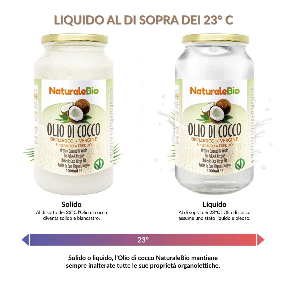 Olio di cocco solido liquido temperatura naturalebio